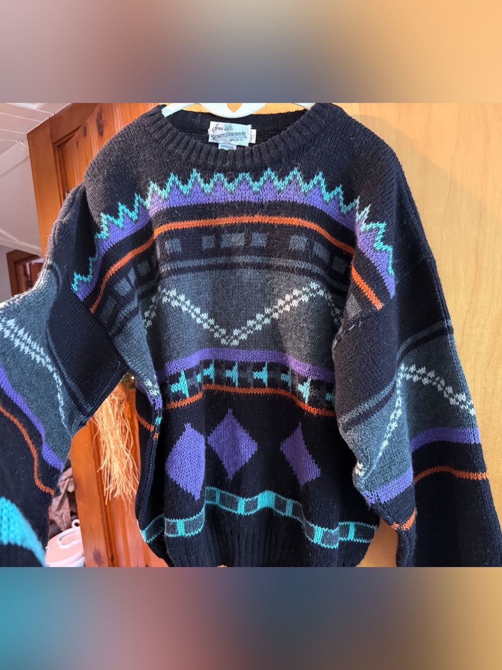 Vintage Sear’s Roebuck Southwestern Pullover Sweater with Teal & Purple Accents